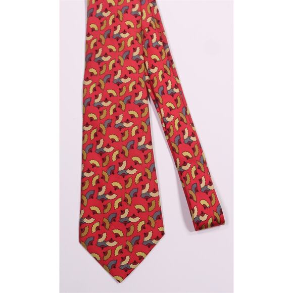 Hermes Silk Tie Red Asian Fan Print Design Necktie 7237 MA Japanese - Picture 3 of 6